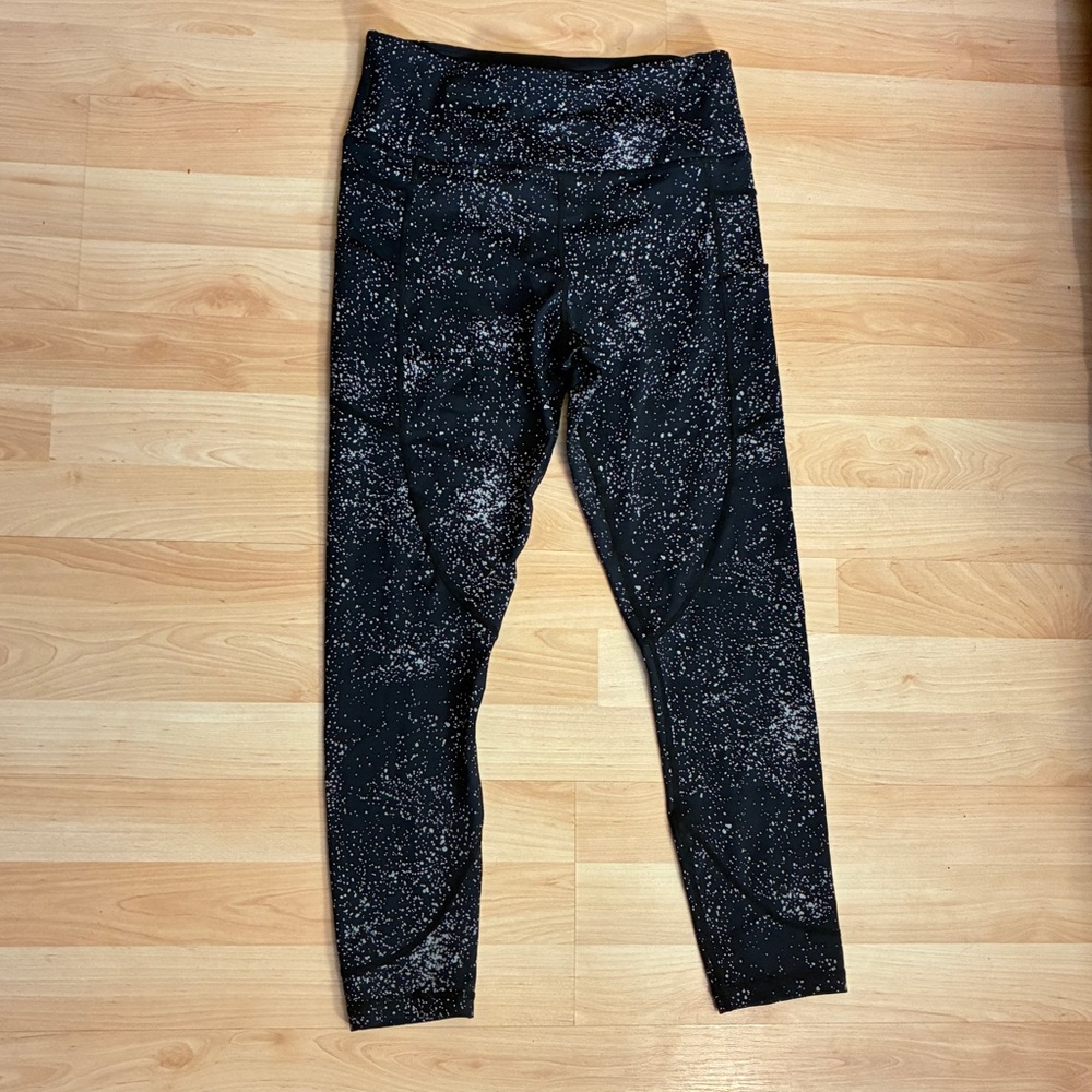 Zyia Active Black Reflective Speckle Leggings Side Pockets Size 8-10